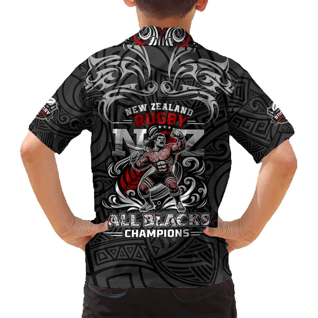 All Black NZL Rugby Champions Family Matching Off Shoulder Short Dress and Hawaiian Shirt Maori Warrior DT02 - Polynesian Pride