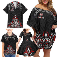 All Black NZL Rugby Champions Family Matching Off Shoulder Short Dress and Hawaiian Shirt Maori Warrior DT02 - Polynesian Pride