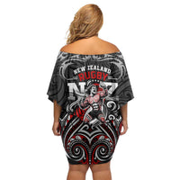 All Black NZL Rugby Champions Family Matching Off Shoulder Short Dress and Hawaiian Shirt Maori Warrior DT02 - Polynesian Pride