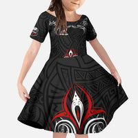 All Black NZL Rugby Champions Family Matching Short Sleeve Bodycon Dress and Hawaiian Shirt Maori Warrior DT02 Daughter's Dress Black - Polynesian Pride