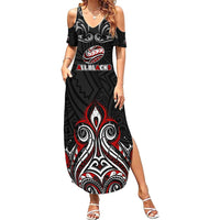 All Black NZL Rugby Champions Family Matching Summer Maxi Dress and Hawaiian Shirt Maori Warrior DT02 Mom's Dress Black - Polynesian Pride