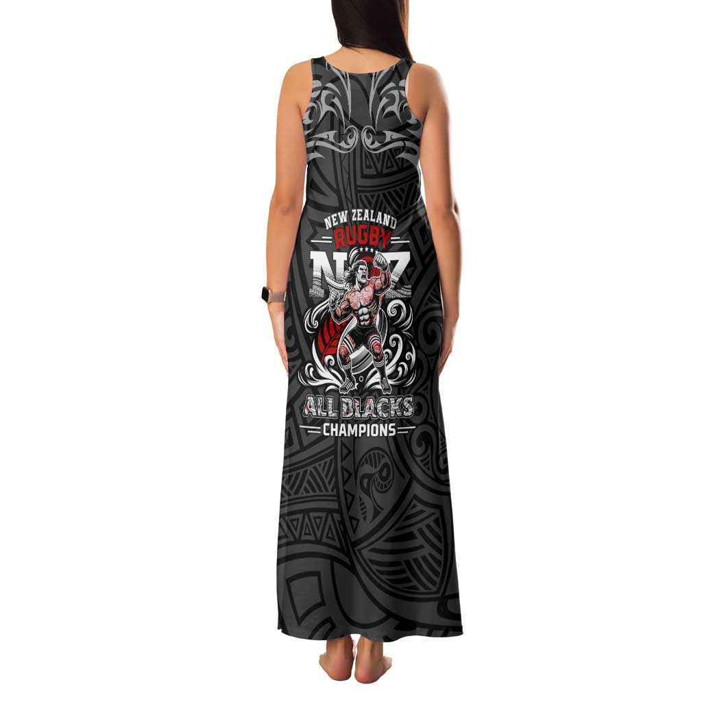 All Black NZL Rugby Champions Family Matching Tank Maxi Dress and Hawaiian Shirt Maori Warrior DT02 - Polynesian Pride