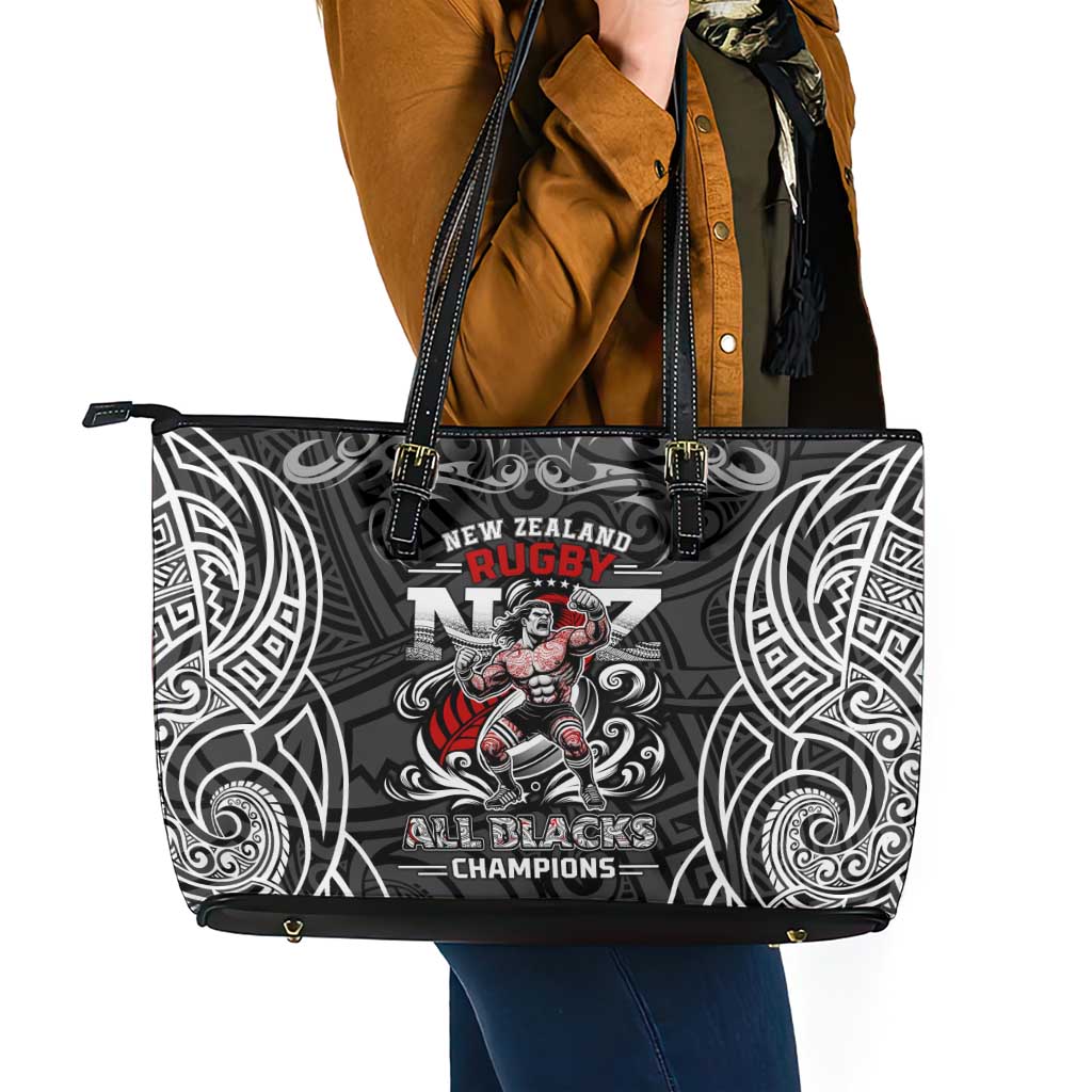 All Black NZL Rugby Champions Leather Tote Bag Maori Warrior