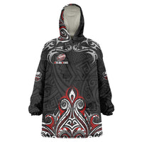 All Black NZL Rugby Champions Wearable Blanket Hoodie Maori Warrior DT02 One Size Black - Polynesian Pride