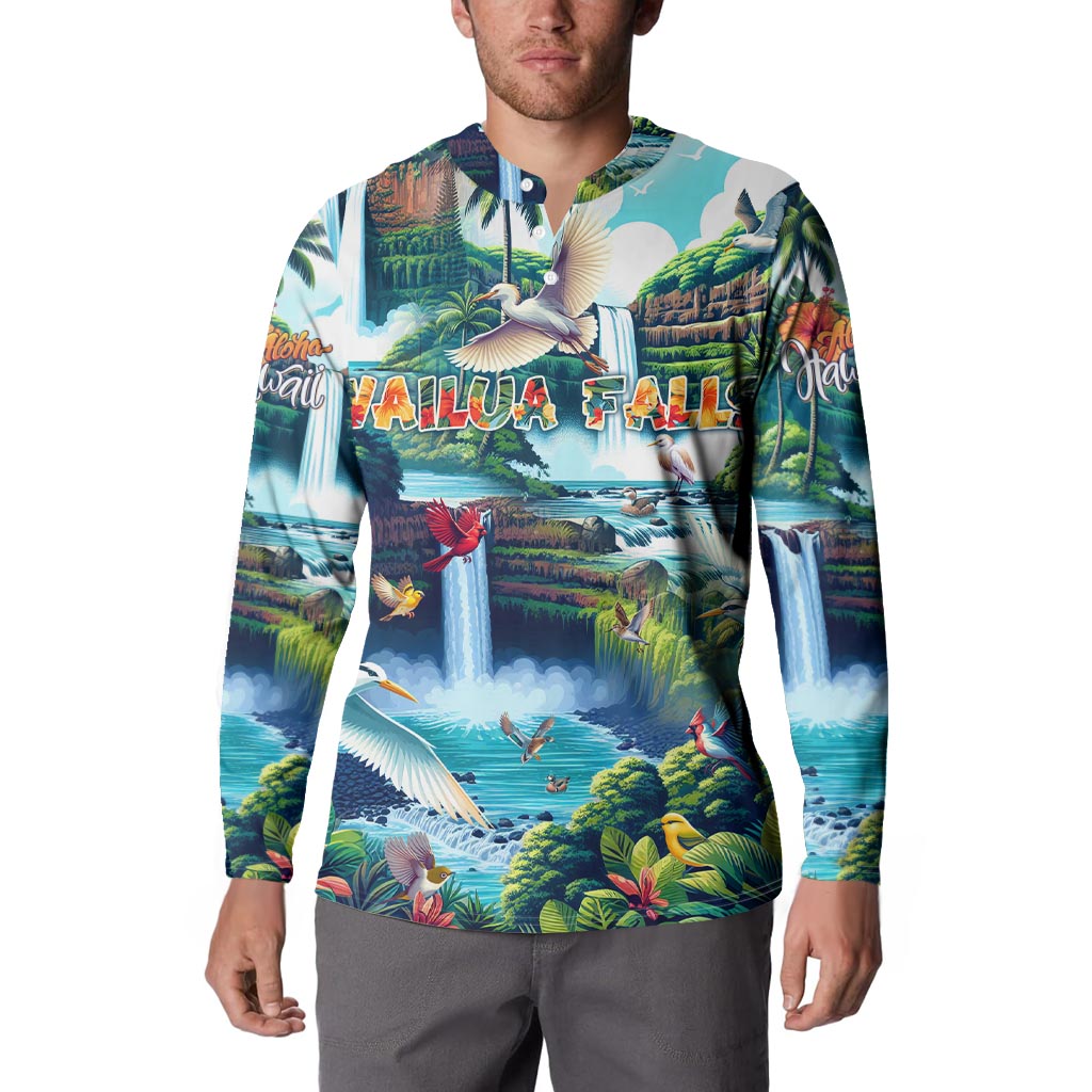 Wailua Falls Hawaii Button Sweatshirt Kauai Natural Beauty