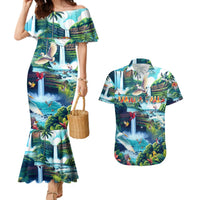 Wailua Falls Hawaii Couples Matching Mermaid Dress and Hawaiian Shirt Kauai Natural Beauty DT02 Art - Polynesian Pride