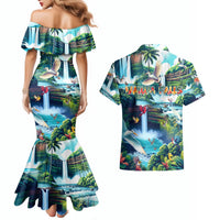 Wailua Falls Hawaii Couples Matching Mermaid Dress and Hawaiian Shirt Kauai Natural Beauty DT02 - Polynesian Pride