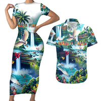 Wailua Falls Hawaii Couples Matching Short Sleeve Bodycon Dress and Hawaiian Shirt Kauai Natural Beauty DT02 Art - Polynesian Pride