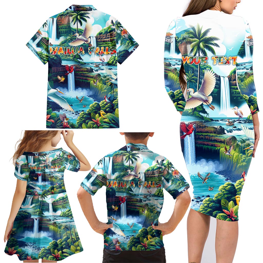 Wailua Falls Hawaii Family Matching Long Sleeve Bodycon Dress and Hawaiian Shirt Kauai Natural Beauty DT02 - Polynesian Pride