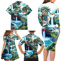 Wailua Falls Hawaii Family Matching Long Sleeve Bodycon Dress and Hawaiian Shirt Kauai Natural Beauty DT02 - Polynesian Pride
