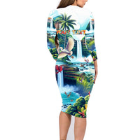 Wailua Falls Hawaii Family Matching Long Sleeve Bodycon Dress and Hawaiian Shirt Kauai Natural Beauty DT02 - Polynesian Pride