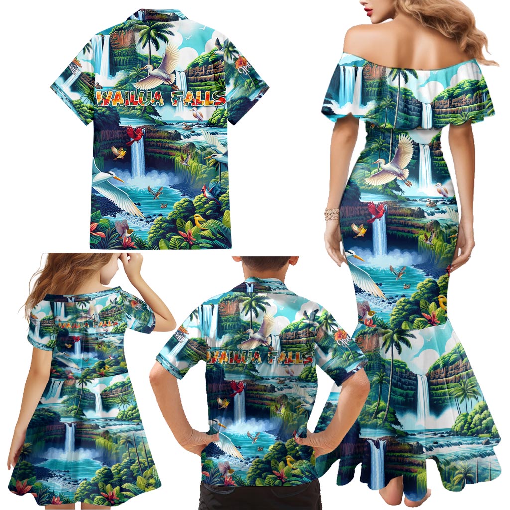 Wailua Falls Hawaii Family Matching Mermaid Dress and Hawaiian Shirt Kauai Natural Beauty DT02 - Polynesian Pride