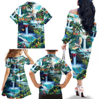 Wailua Falls Hawaii Family Matching Off The Shoulder Long Sleeve Dress and Hawaiian Shirt Kauai Natural Beauty DT02 - Polynesian Pride