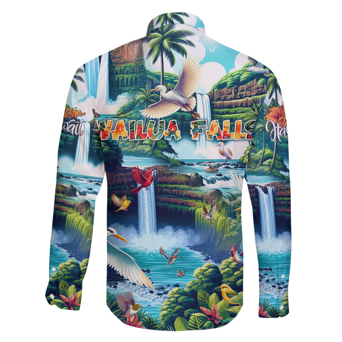 Wailua Falls Hawaii Family Matching Off The Shoulder Long Sleeve Dress and Hawaiian Shirt Kauai Natural Beauty DT02 - Polynesian Pride