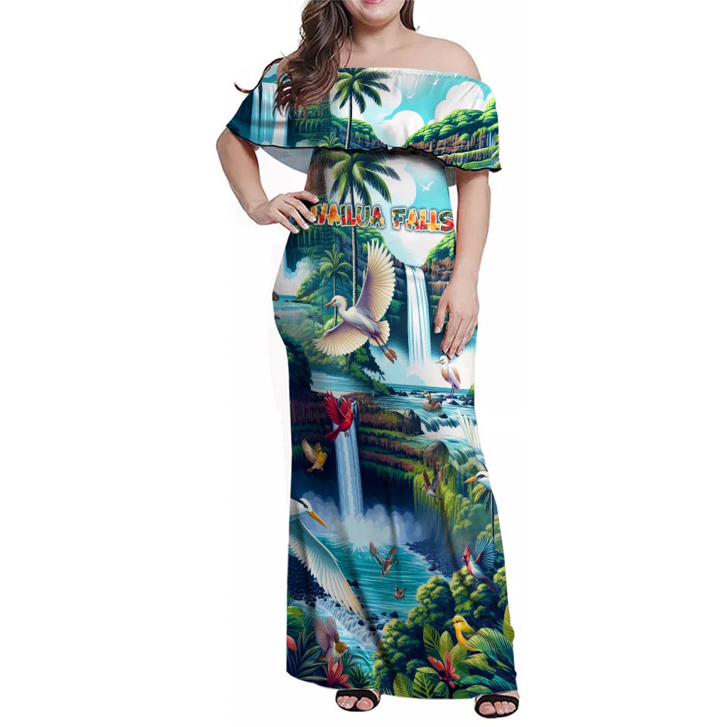 Wailua Falls Hawaii Family Matching Off Shoulder Maxi Dress and Hawaiian Shirt Kauai Natural Beauty DT02 Mom's Dress Art - Polynesian Pride