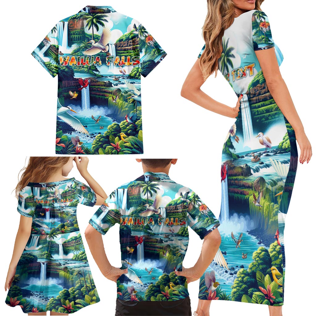 Wailua Falls Hawaii Family Matching Short Sleeve Bodycon Dress and Hawaiian Shirt Kauai Natural Beauty DT02 - Polynesian Pride