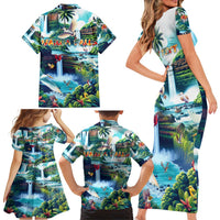 Wailua Falls Hawaii Family Matching Short Sleeve Bodycon Dress and Hawaiian Shirt Kauai Natural Beauty DT02 - Polynesian Pride