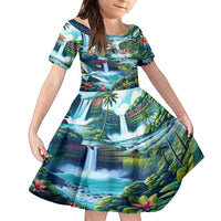 Wailua Falls Hawaii Family Matching Summer Maxi Dress and Hawaiian Shirt Kauai Natural Beauty DT02 Daughter's Dress Art - Polynesian Pride