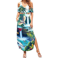 Wailua Falls Hawaii Family Matching Summer Maxi Dress and Hawaiian Shirt Kauai Natural Beauty DT02 Mom's Dress Art - Polynesian Pride
