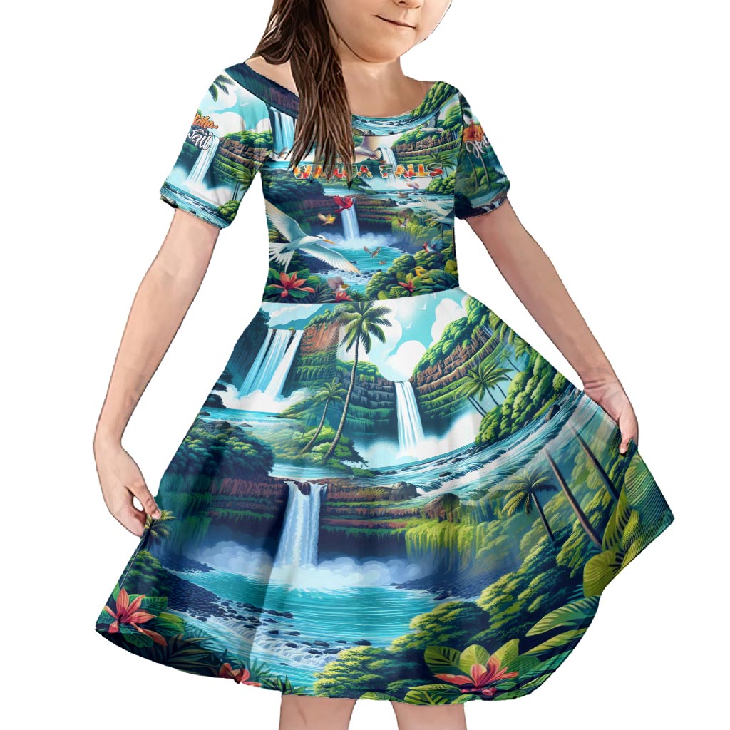 Wailua Falls Hawaii Family Matching Tank Maxi Dress and Hawaiian Shirt Kauai Natural Beauty DT02 Daughter's Dress Art - Polynesian Pride