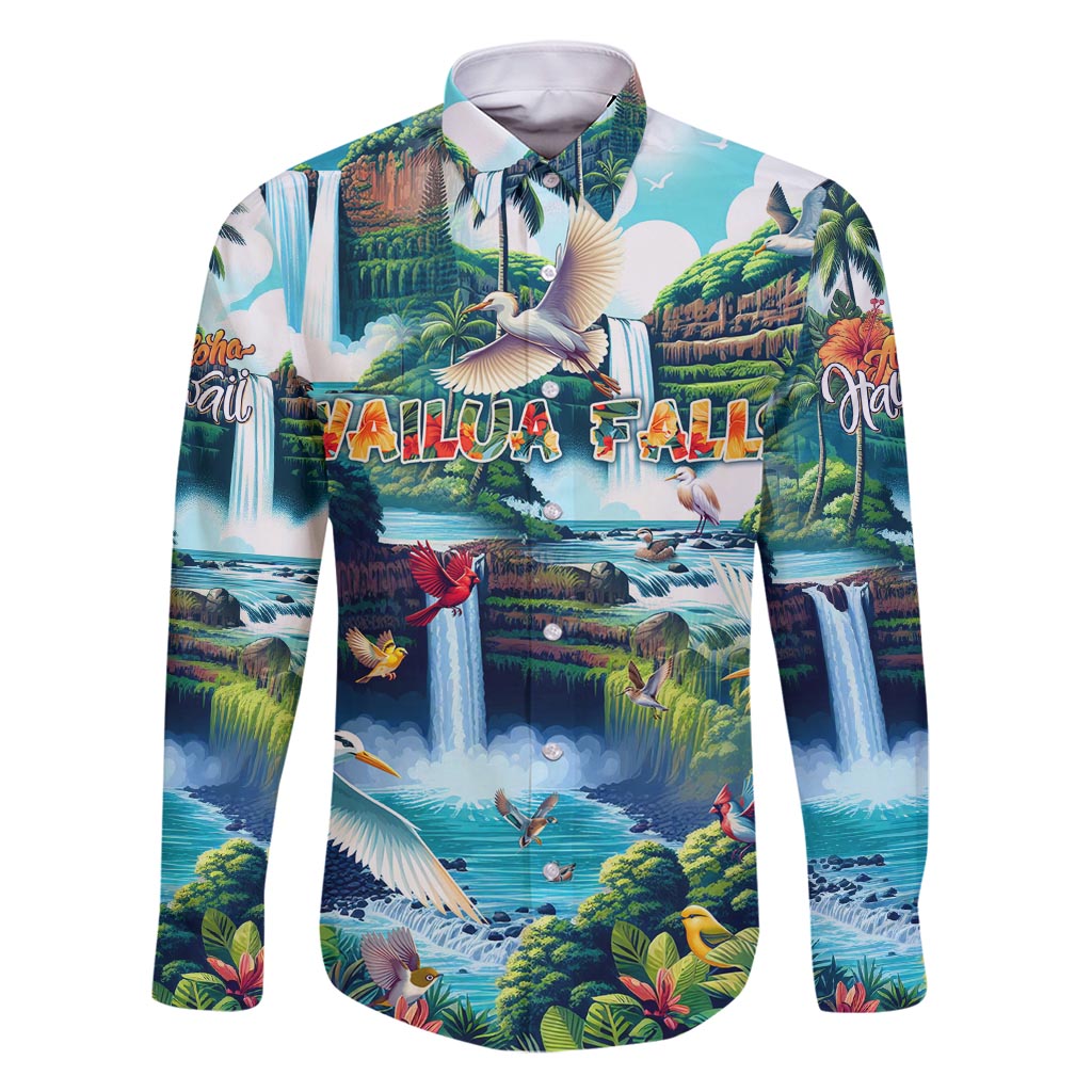 Wailua Falls Hawaii Family Matching Tank Maxi Dress and Hawaiian Shirt Kauai Natural Beauty DT02 Dad's Shirt - Long Sleeve Art - Polynesian Pride