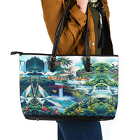 Wailua Falls Hawaii Leather Tote Bag Kauai Natural Beauty