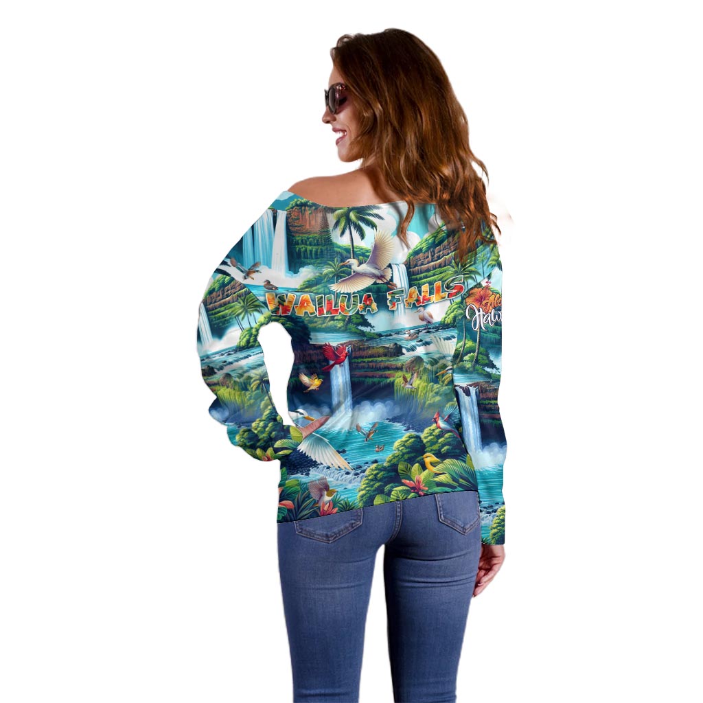 Wailua Falls Hawaii Off Shoulder Sweater Kauai Natural Beauty