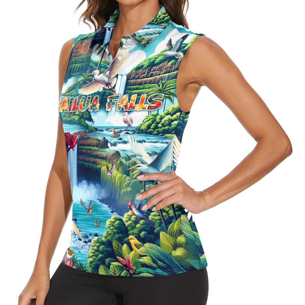 Wailua Falls Hawaii Women Sleeveless Polo Shirt Kauai Natural Beauty