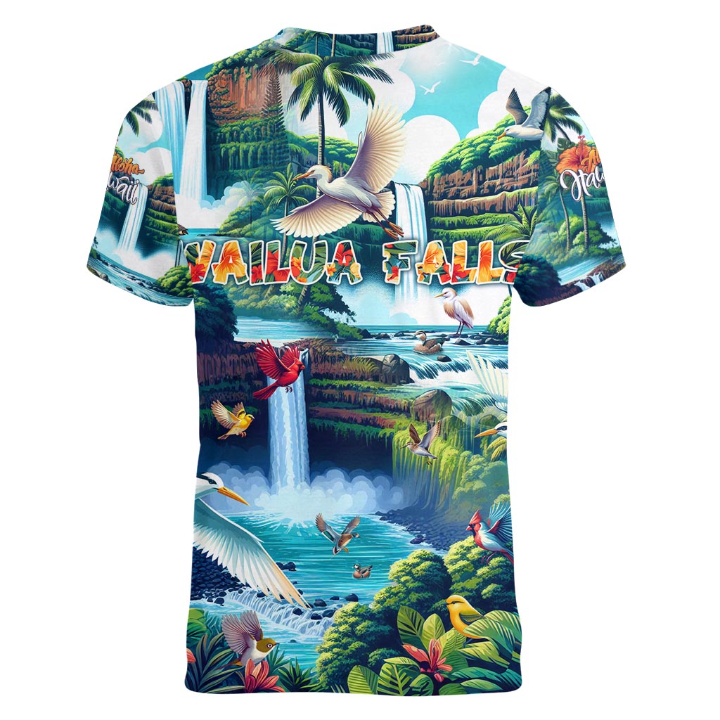 Wailua Falls Hawaii Women V-Neck T-Shirt Kauai Natural Beauty