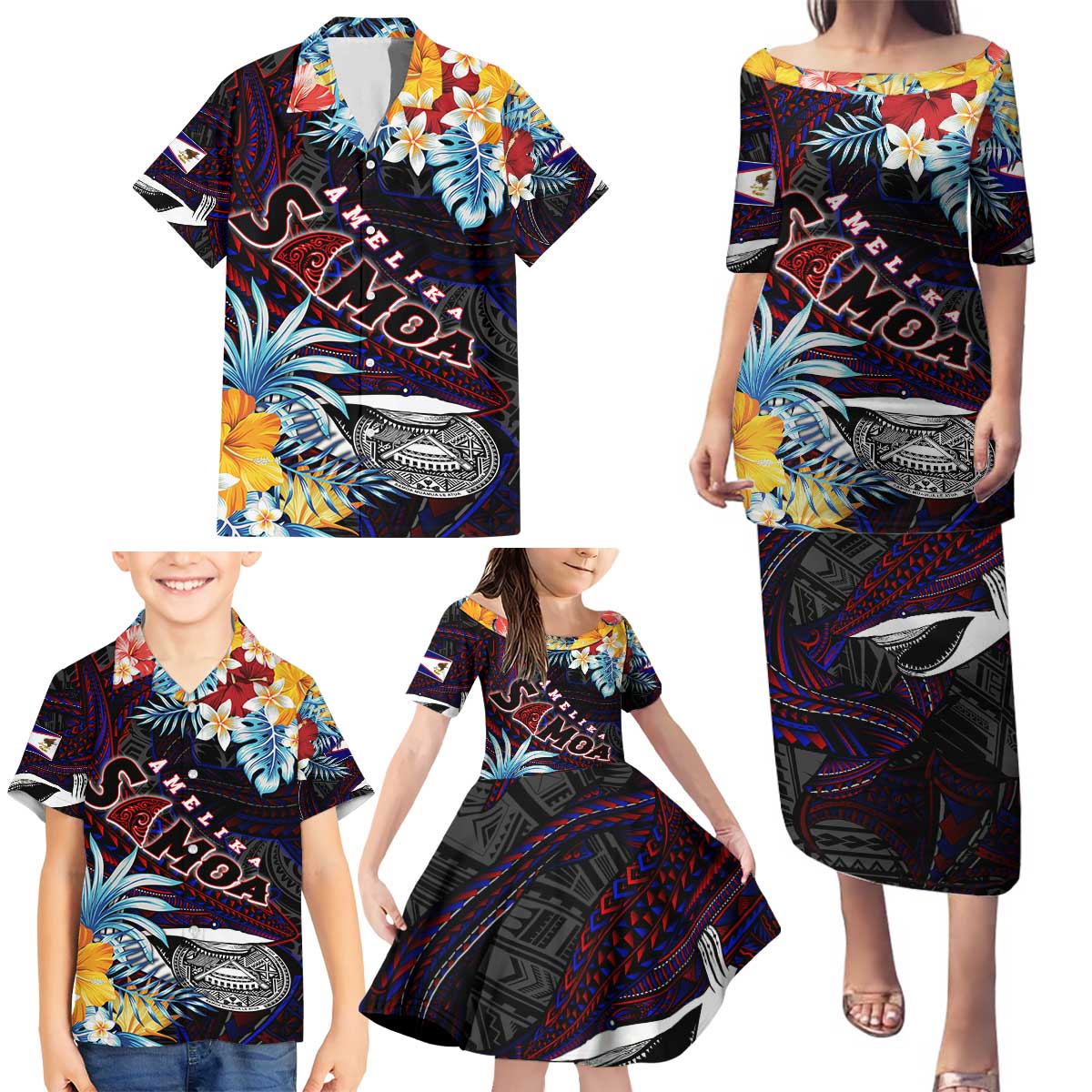 Personalized Amelika Samoa Sharks Polynesia Family Matching Puletasi and Hawaiian Shirt American Samoa DT02 - Polynesian Pride