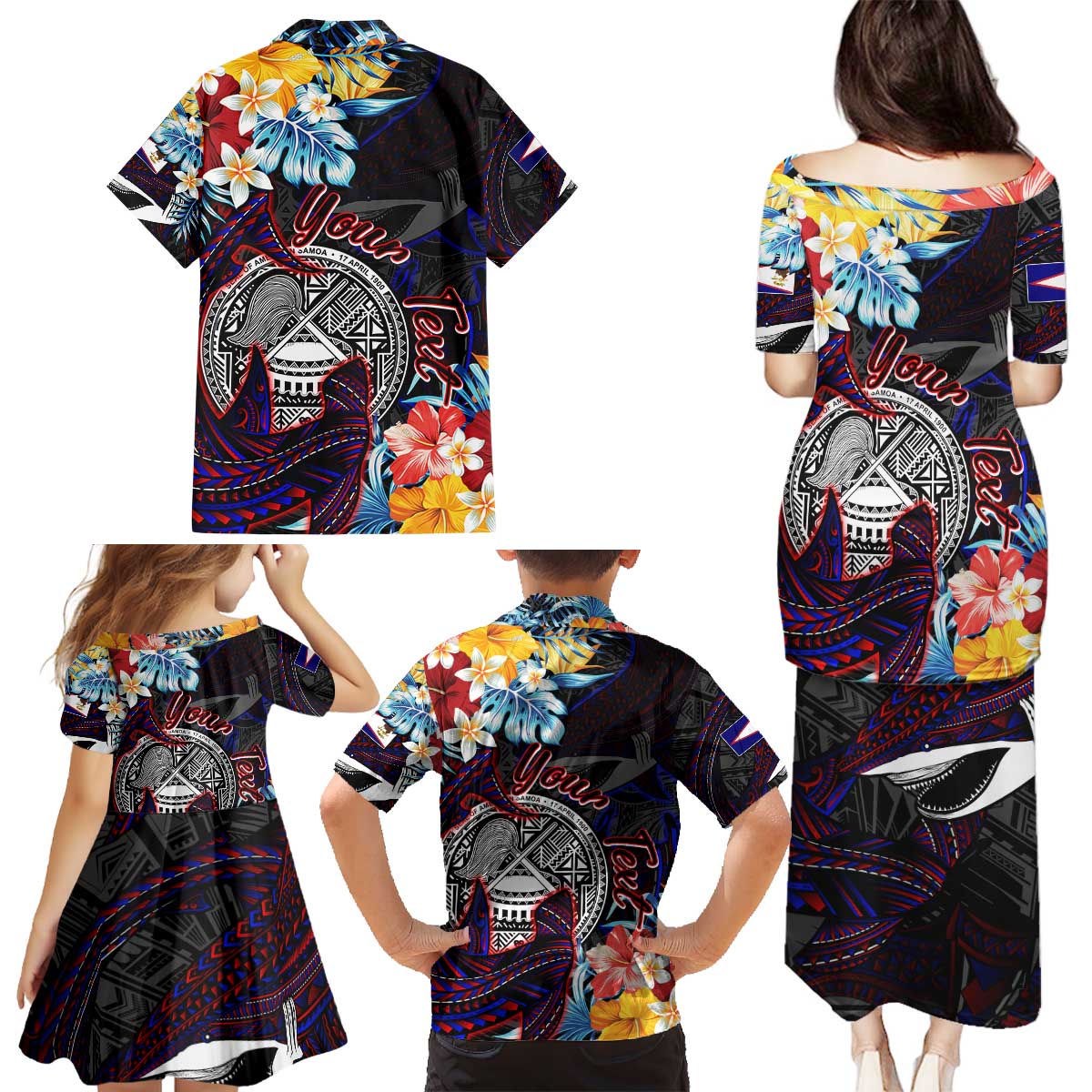 Personalized Amelika Samoa Sharks Polynesia Family Matching Puletasi and Hawaiian Shirt American Samoa DT02 - Polynesian Pride