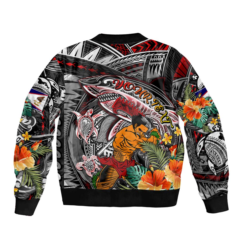 Personalized American Samoa Warrior Bomber Jacket Shark Turtle Polynesian Tattoo