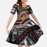 Personalized American Samoa Warrior Family Matching Long Sleeve Bodycon Dress and Hawaiian Shirt Shark Turtle Polynesian Tattoo