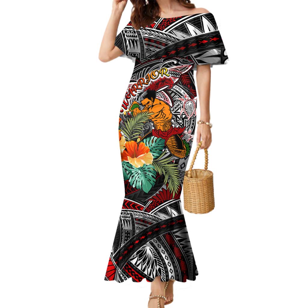 Personalized American Samoa Warrior Family Matching Mermaid Dress and Hawaiian Shirt Shark Turtle Polynesian Tattoo