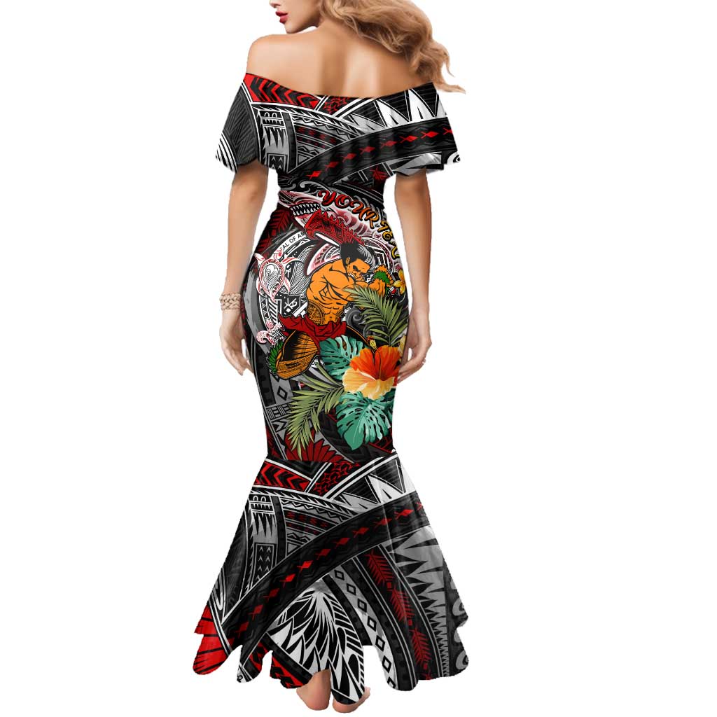 Personalized American Samoa Warrior Family Matching Mermaid Dress and Hawaiian Shirt Shark Turtle Polynesian Tattoo