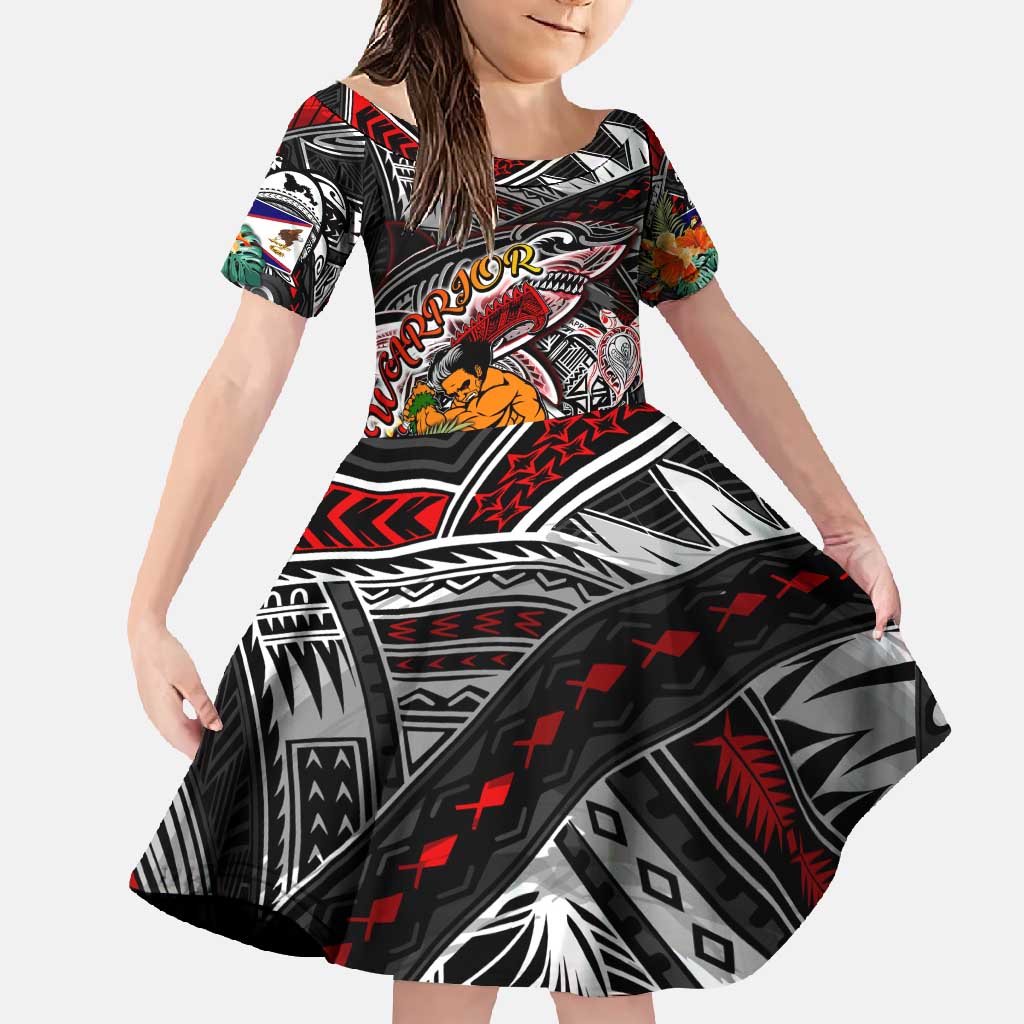 Personalized American Samoa Warrior Family Matching Short Sleeve Bodycon Dress and Hawaiian Shirt Shark Turtle Polynesian Tattoo