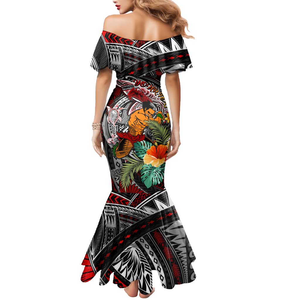 Personalized American Samoa Warrior Mermaid Dress Shark Turtle Polynesian Tattoo