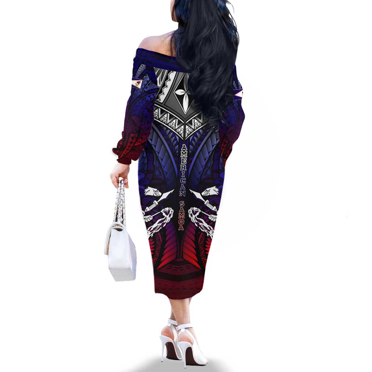 Personalized American Samoa Flag Family Matching Off The Shoulder Long Sleeve Dress and Hawaiian Shirt Eagles Polynesian Art