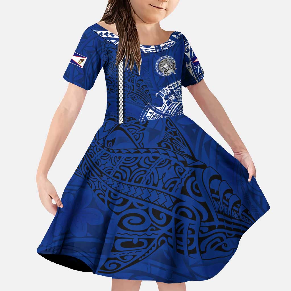 Sharks And American Samoa Family Matching Long Sleeve Bodycon Dress and Hawaiian Shirt Simple Polynesian Blue DT02 Daughter's Dress Blue - Polynesian Pride