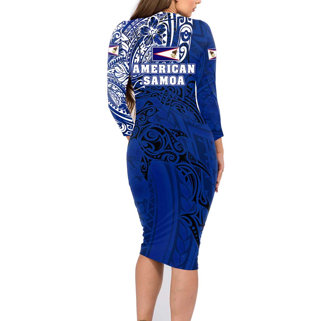 Sharks And American Samoa Family Matching Long Sleeve Bodycon Dress and Hawaiian Shirt Simple Polynesian Blue DT02 - Polynesian Pride