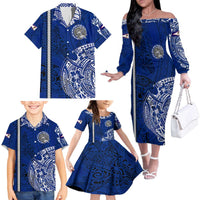 Sharks And American Samoa Family Matching Off The Shoulder Long Sleeve Dress and Hawaiian Shirt Simple Polynesian Blue DT02 - Polynesian Pride