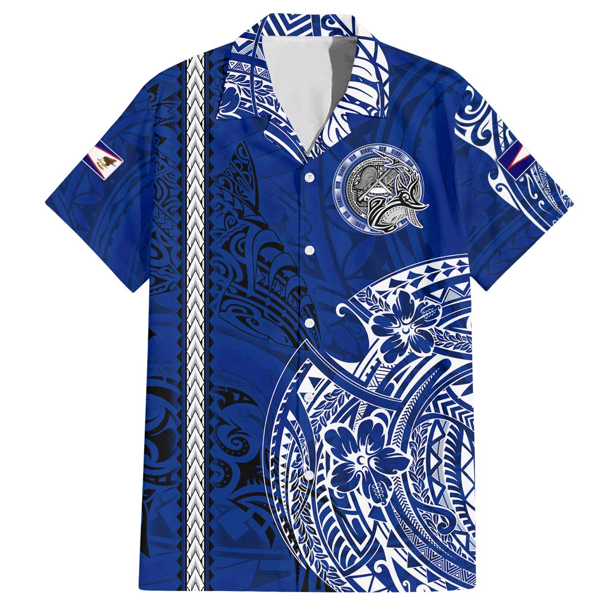 Sharks And American Samoa Family Matching Off The Shoulder Long Sleeve Dress and Hawaiian Shirt Simple Polynesian Blue DT02 Dad's Shirt - Short Sleeve Blue - Polynesian Pride