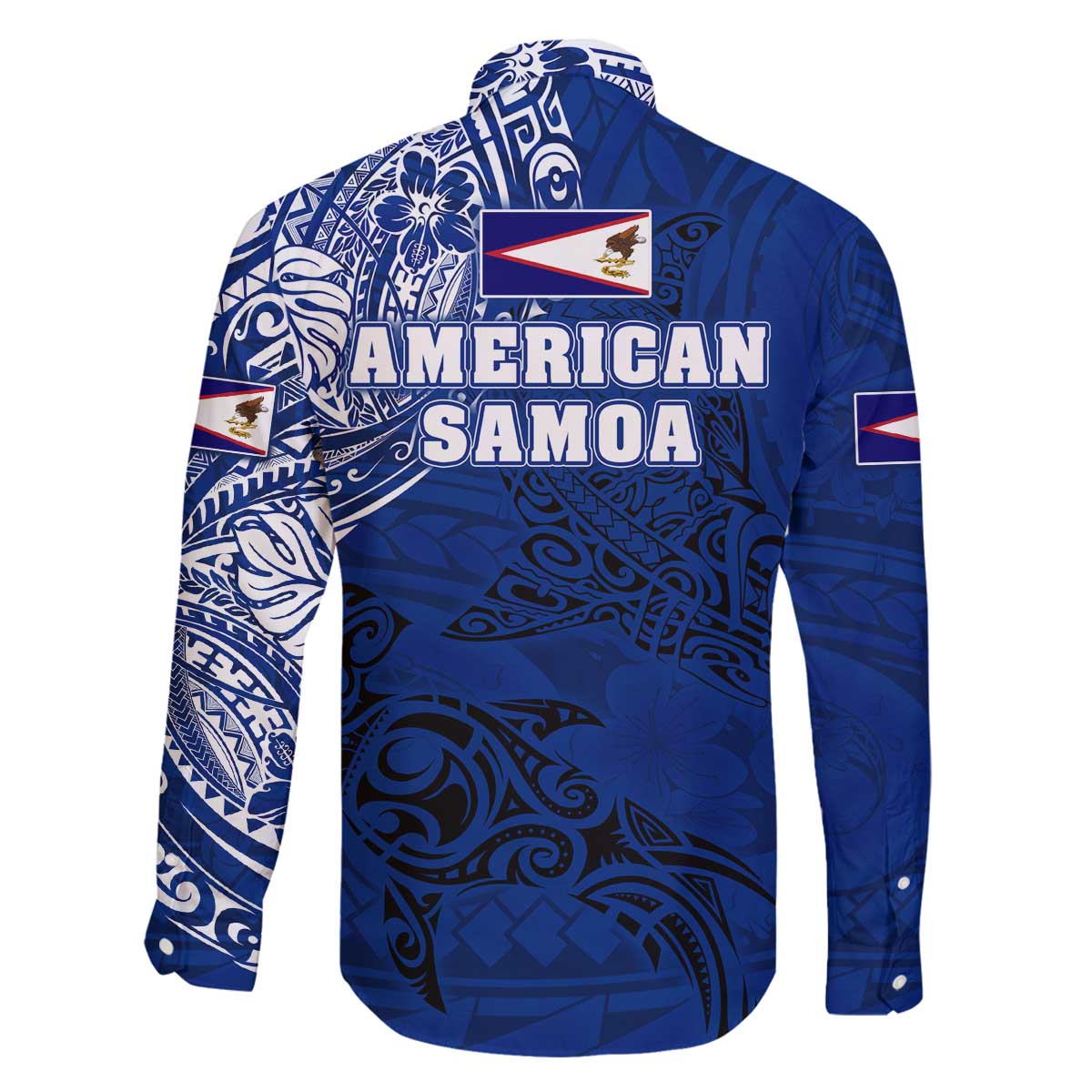 Sharks And American Samoa Family Matching Off The Shoulder Long Sleeve Dress and Hawaiian Shirt Simple Polynesian Blue DT02 - Polynesian Pride