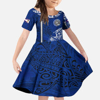 Sharks And American Samoa Family Matching Short Sleeve Bodycon Dress and Hawaiian Shirt Simple Polynesian Blue DT02 Daughter's Dress Blue - Polynesian Pride