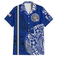 Sharks And American Samoa Family Matching Short Sleeve Bodycon Dress and Hawaiian Shirt Simple Polynesian Blue DT02 Dad's Shirt - Short Sleeve Blue - Polynesian Pride