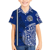 Sharks And American Samoa Family Matching Short Sleeve Bodycon Dress and Hawaiian Shirt Simple Polynesian Blue DT02 Son's Shirt Blue - Polynesian Pride