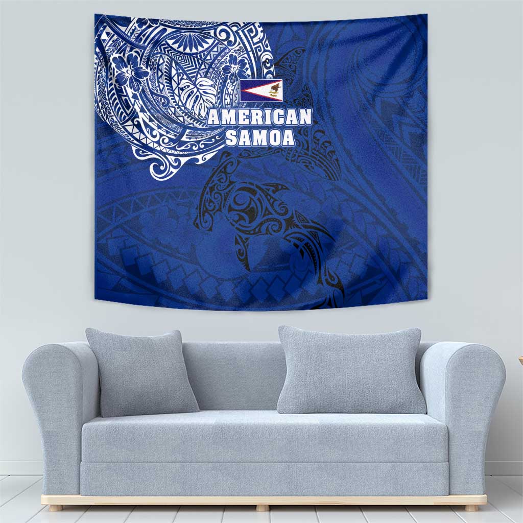Sharks And American Samoa Tapestry Simple Polynesian Blue