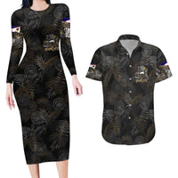 Personalized Shaka Girls America Samoa Couples Matching Long Sleeve Bodycon Dress and Hawaiian Shirt Tropical Flowers Vintage DT02 Black - Polynesian Pride