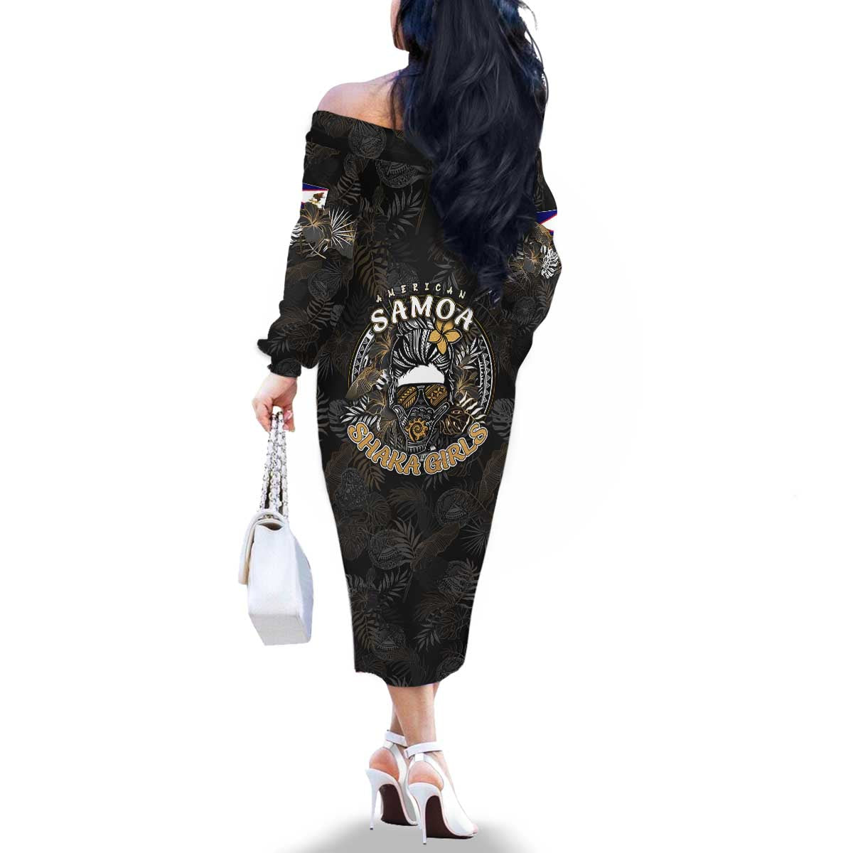 Personalized Shaka Girls America Samoa Family Matching Off The Shoulder Long Sleeve Dress and Hawaiian Shirt Tropical Flowers Vintage DT02 - Polynesian Pride