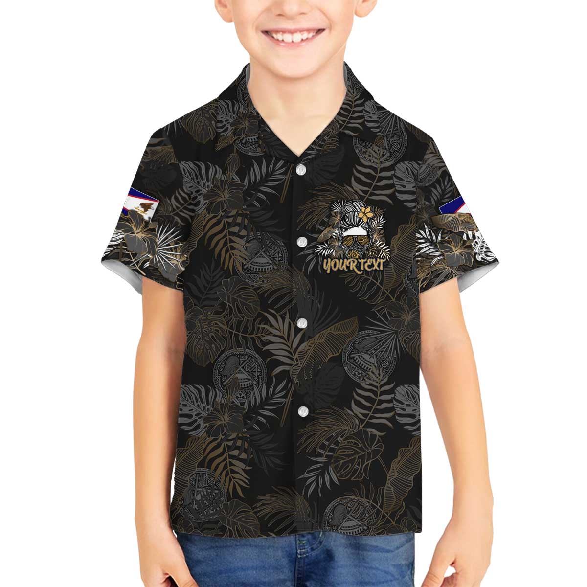 Personalized Shaka Girls America Samoa Family Matching Off The Shoulder Long Sleeve Dress and Hawaiian Shirt Tropical Flowers Vintage DT02 Son's Shirt Black - Polynesian Pride